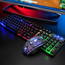 T5 Colorful Backlight USB Wired Gaming Keyboard and 2000DPI LED Gaming Mouse Combo with Mouse Pad